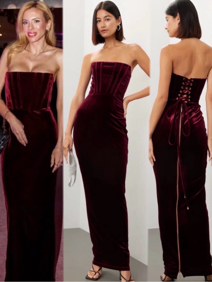Bronx And Banco Florentina Corset Gown Strapless Velvet In Deep Burgundy Sz Sm